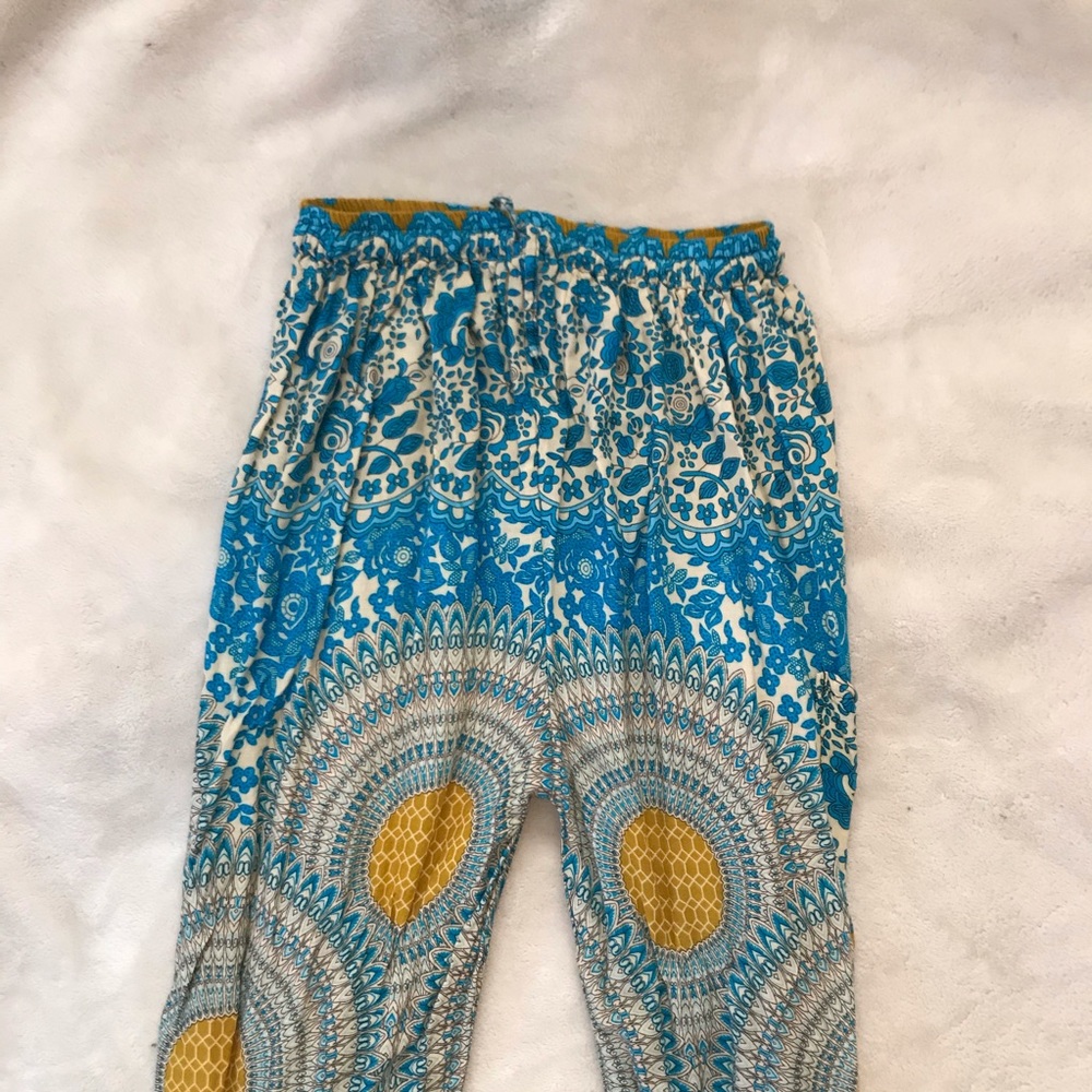 blue and yellow hippie parachute pants thai